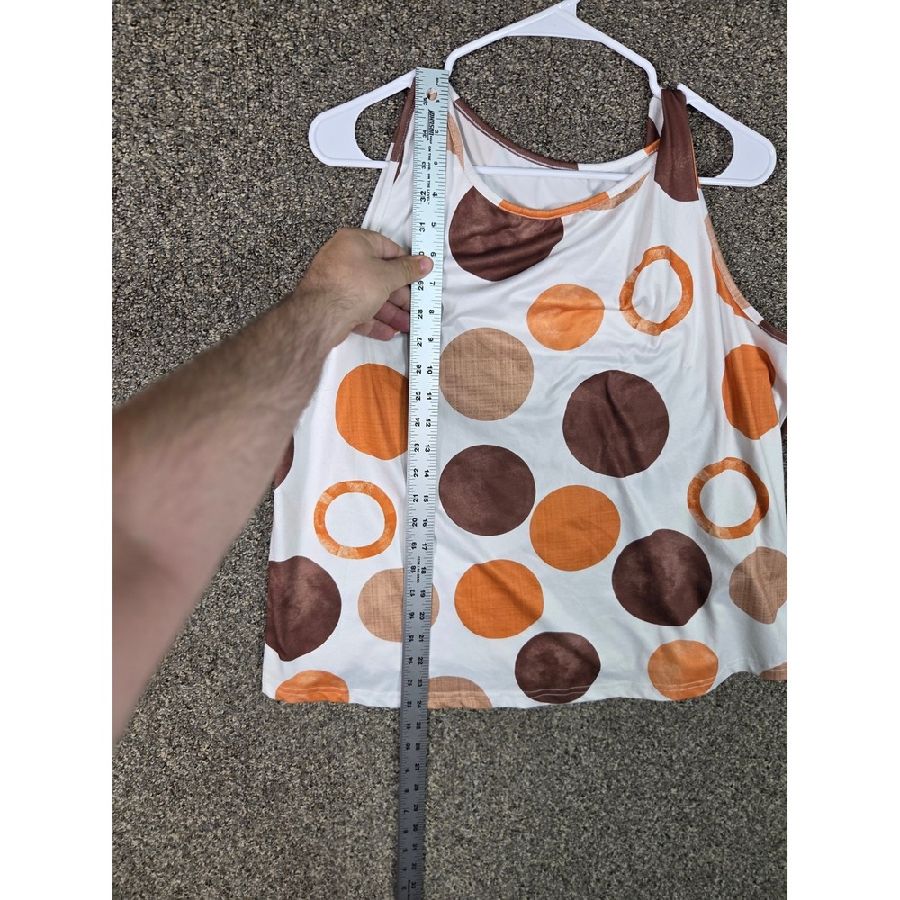 Emery Rose Tank Top Womens 0XL White Brown Orange Polka Dot Print Sleeveless - Picture 6 of 9